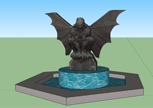 怪物雕塑水池SU(草图大师)模型