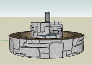 圆形石头叠水池设计SU(草图大师)模型