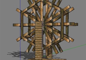 景观木质水车素材SU(草图大师)模型