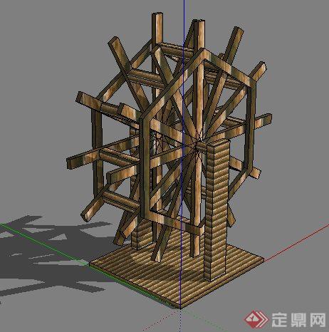 景观木质水车素材su模型(2)