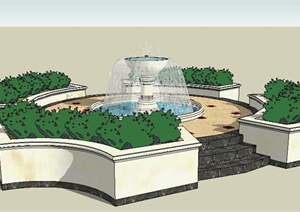 喷泉水池及花池组合SU(草图大师)模型
