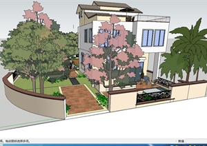 某现代风格详细完整的别墅庭院花园设计SU(草图大师)模型