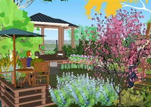 一套美式别墅庭院花园建筑与景观方案SU(草图大师)模型
