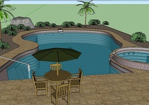 现代风格户外泳池组合景观SU(草图大师)模型
