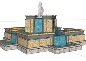 现代景观喷泉水池素材SU(草图大师)模型