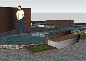 现代风格组合景观水池设计SU(草图大师)模型