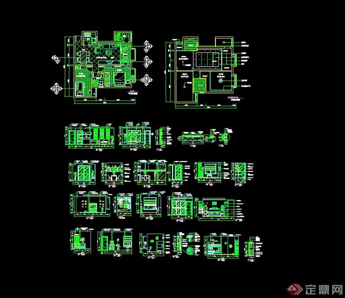 现代简约二室一厅室内装修设计cad施工图(3)