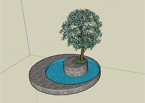 现代风格独特造型的水池树池设计SU(草图大师)模型