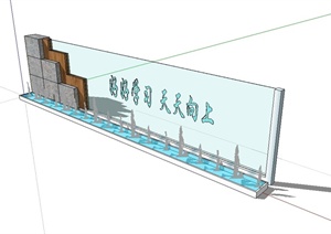 现代风格详细精致景墙喷泉水池设计SU(草图大师)模型