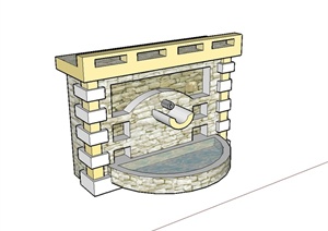 现代风格详细景墙水池设计SU(草图大师)模型