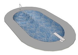 现代风格庭院泳池水池设计SU(草图大师)模型
