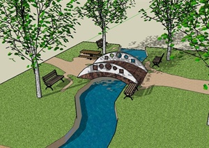 现代风格河流拱桥园桥设计SU(草图大师)模型