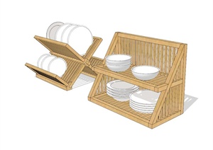 室内厨房碗及碗架设计SU(草图大师)模型