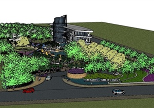 现代风格详细完整的公园景观建筑设计SU(草图大师)模型
