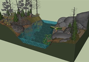 某现代风格河流场景景观设计SU(草图大师)模型