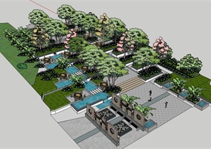 精品中式街道景观景观设计SU(草图大师)模型