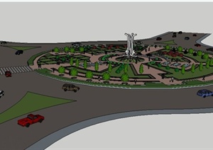 现代交通绿岛广场设计SU(草图大师)模型