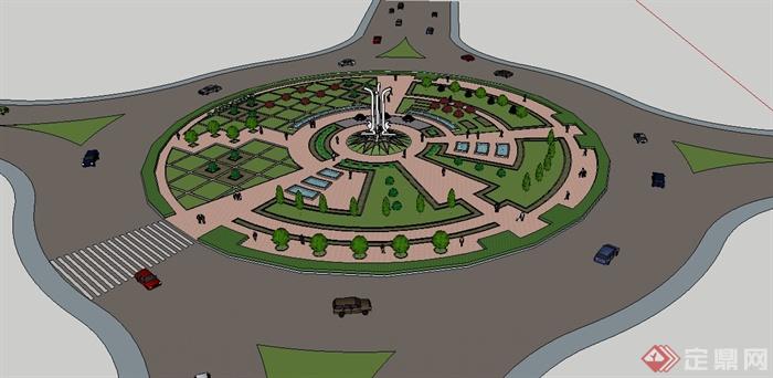 现代交通绿岛广场设计su模型(3)