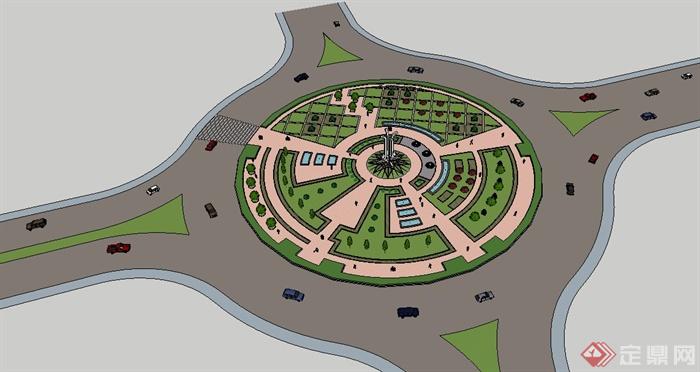 现代交通绿岛广场设计su模型(4)