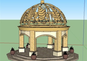法式风格圆顶景观亭设计SU(草图大师)模型
