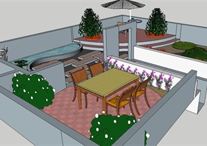 现代住宅小花园庭院设计SU(草图大师)模型