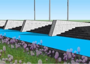 中心景观水池及旗杆SU(草图大师)模型