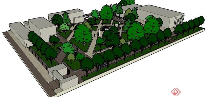 现代校园广场景观环境设计Su模型(2)