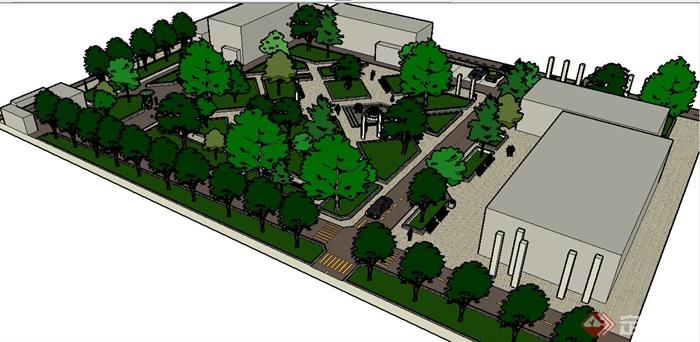 现代校园广场景观环境设计Su模型(3)