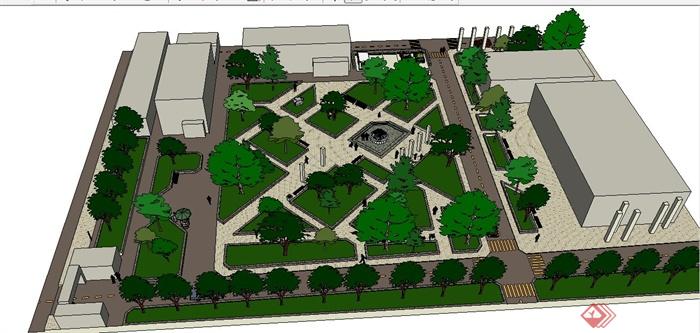 现代校园广场景观环境设计Su模型(4)