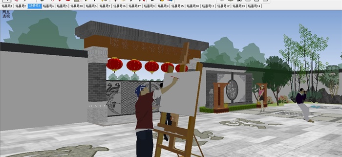 新中式别墅庭院小游园景观方案SU模型（附CAD平面图）(6)