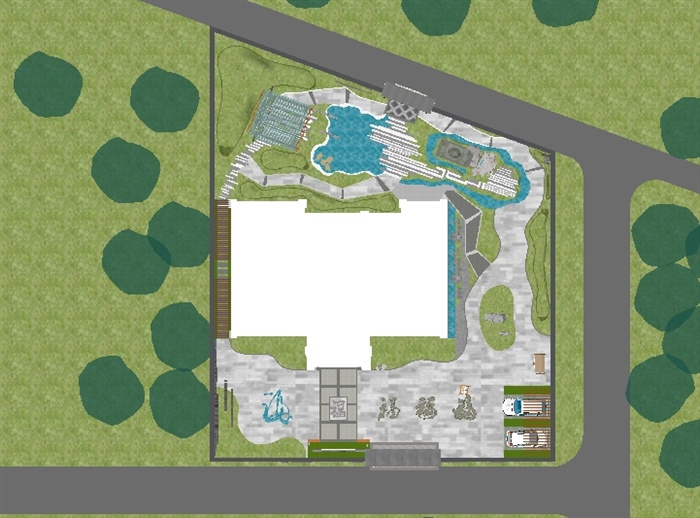 新中式别墅庭院小游园景观方案SU模型（附CAD平面图）(11)