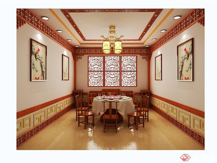 现代中式餐厅室内装修设计cad方案图及效果图(2)