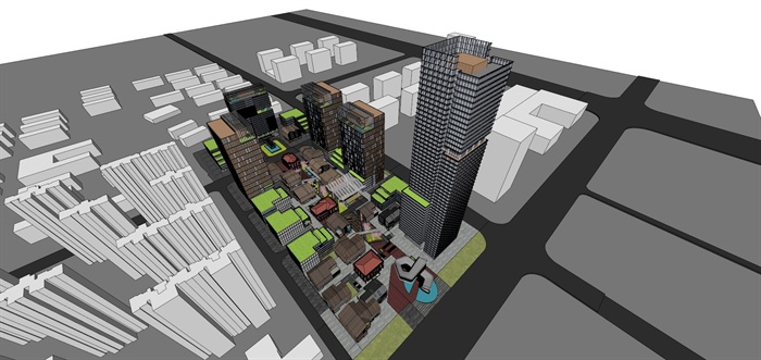 精品现代创意商业综合体商业街区建筑及景观设计SU模型+高清效果图(1)