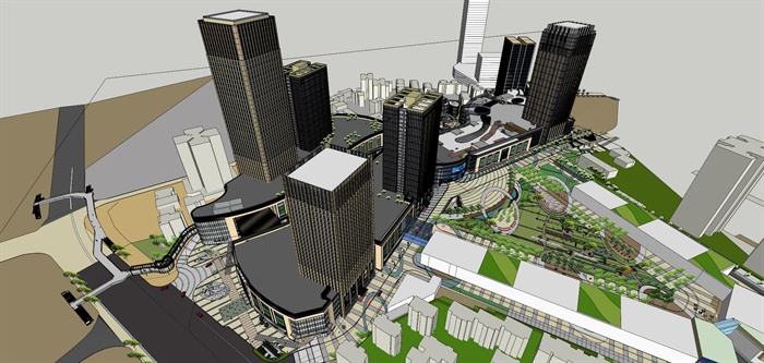 精品新时代天街全模建筑及景观设计方案SU模型及高清效果图(1)