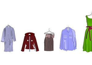 现代风格多个不同的服装衣架设计SU(草图大师)模型