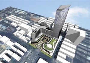 精品现代城市中央广场办公建筑设计方案SU(草图大师)模型及高清效果图