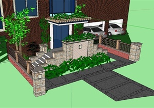 现代住宅楼前简单的庭院花园设计SU(草图大师)模型