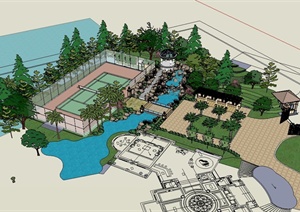 欧式风格别墅庭院花园设计SU(草图大师)模型