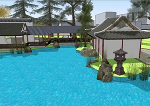 古典中式风格公园景观设计SU(草图大师)模型