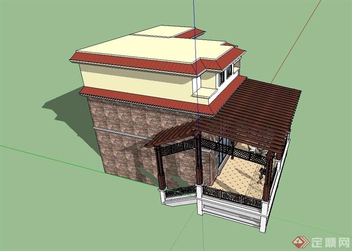 混搭风格详细完整的别墅建筑设计su模型(2)