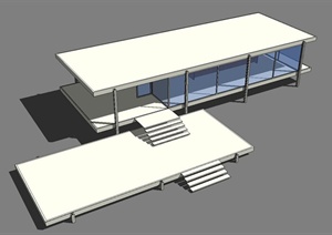 现代风格简单的法恩斯沃斯住宅建筑设计SU(草图大师)模型