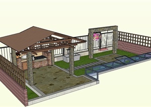 现代风格住宅屋顶小庭院设计SU(草图大师)模型