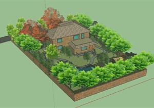 简欧风格别墅住宅及庭院花园设计SU(草图大师)模型