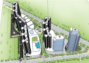 某现代风格商业住宅广场建筑楼设计SU(草图大师)模型