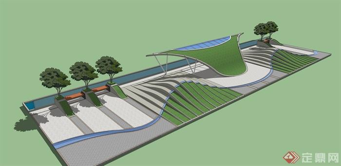 现代风格详细小型广场景观设计cad方案及su模型(3)