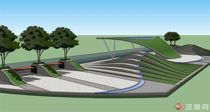 现代风格详细小型广场景观设计cad方案及su模型(3)