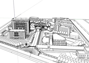 某现代风格详细办公中心建筑及景观设计SU(草图大师)模型