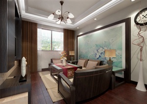 现代中式客厅与卧室室内装潢方案SU(草图大师)模型