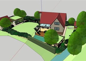 某欧式风格庭院景观及建筑设计SU(草图大师)模型