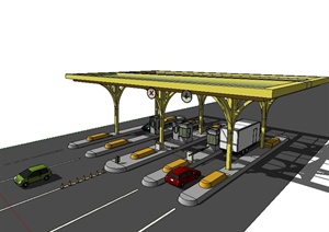 现代风格 一个小型公路收费站设计SU(草图大师)模型